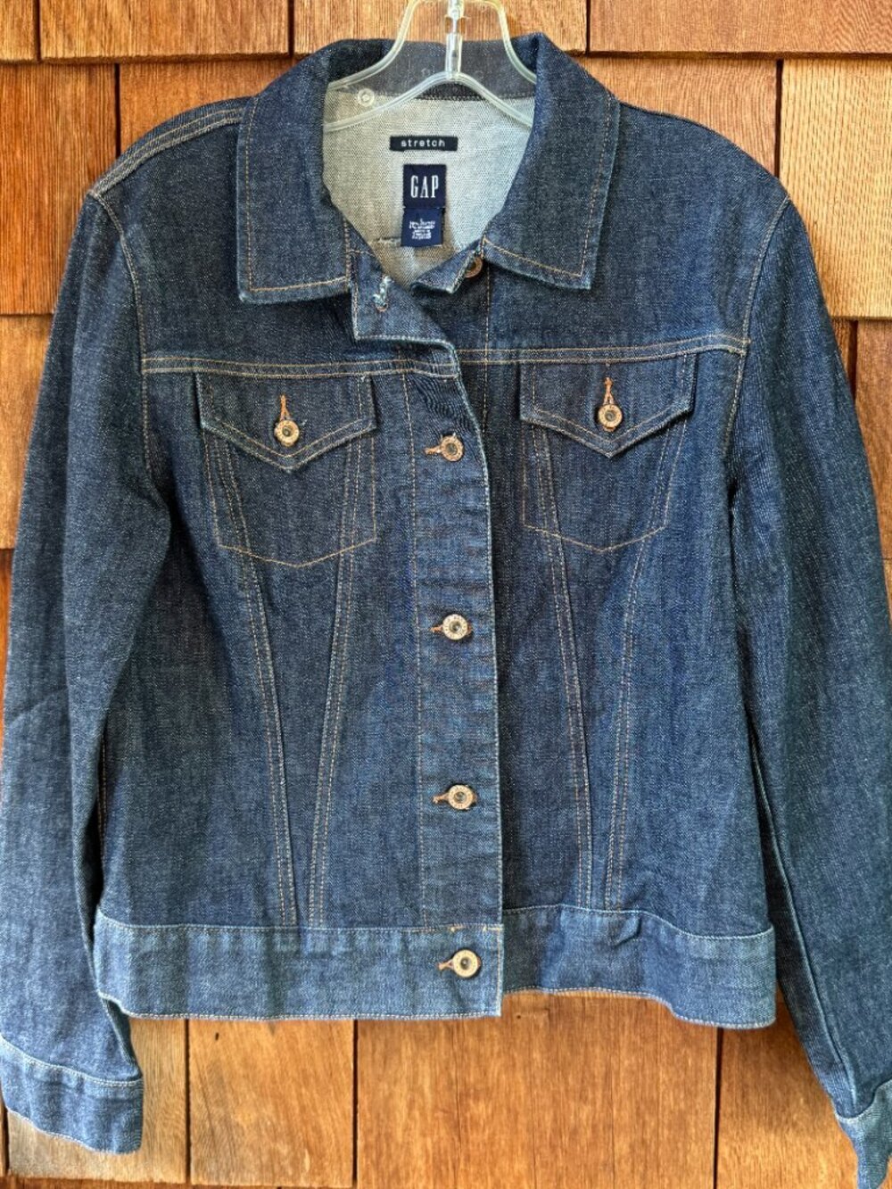 Like New Gap Y2K Vintage Stretch Indigo Blue Denim Jean Jacket in Women's Large